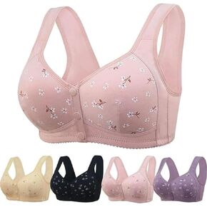 Daisy Bras for Women No Underwire Front Closure Comfort Senior Wireless Snap Closing Bra