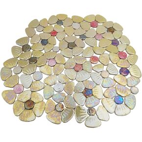 1.1lb Iridescent Flower Ceramic Mosaic Tiles for Crafts, 3 Size Flowers Porcelain Mosaic Pieces for Mosaic DIY,Plates, Flowerpots, Vases,Stepping Stones (White) in Kuwait