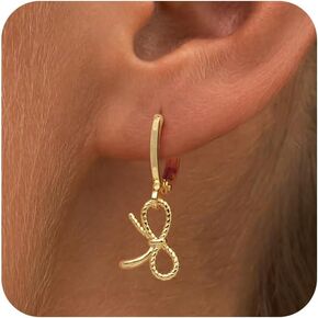 Gold Earrings for Women Trendy Bow Earrings 14K Gold Plated/Silver Hoops Simple Bow Twist Gold Huggie Hoop Earrings Dainty Cubic Zirconia Bow Hoop Earrings for Women Jewelry