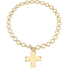 MQV Cross Necklace Chunky Statement Gold Cross Pendant Necklace Hammered Bold Cross Necklace Thick Chain Chunky Gold Statement Pendant Necklace Vintage Chain Pendant Jewelry