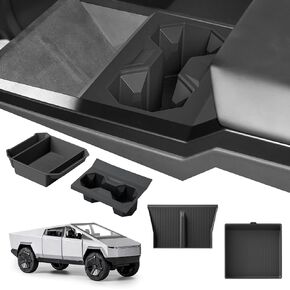 SMABEE 4PCS Center Console Organizer for 2024 2025 Tesla Cybertruck Accessories Cup Holder Wireless Charger Portective Pad Armrest Storage Box Insert Pad Anti-Slip Interior Black