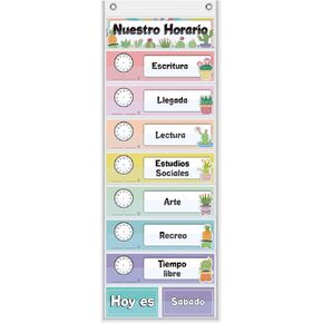 Spanish Daily Schedule Pocket Chart for Classroom- a Versatile and Engaging Tool to Help Students Stay Organized and on Track Throughout The Day (White)