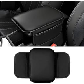 Car Center Console Cover, 11.6"×8.3" Leather Car Armrest Cushion Pad with 2 Storage Pockets, Comfortable Arm Rest Box Cover Mat for Most Vehicles, Universal Interior Accessories (Black)