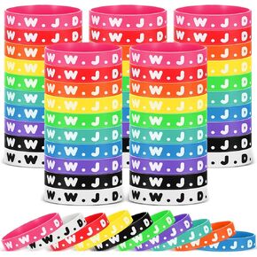 Cunno 100 PCS WWJD Rubber Bracelets for Kids What Would Jesus Do Bracelets Bulk Religious Colorful Inspirational Wristbands Christian Bracelet Gifts for Teen Kids Church Events Party Favors