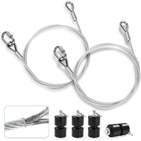 2Pcs Upgraded Vinyl Coated Stainless Steel Lift Cable Replacement for Gorilla Lift Trailer Gate Assist with EZ Spring Clips, with 4Pcs Black Aluminum Alloy Rollers Pins Washers