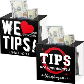 Yousoontic 2 Pcs Tip Jar Acrylic Tip Jar for Bartender Bars 6 x 4 x 5 Inch Tip Collection Box Donation Suggestion Box Money Storage Container for Restaurants Musicians Driver