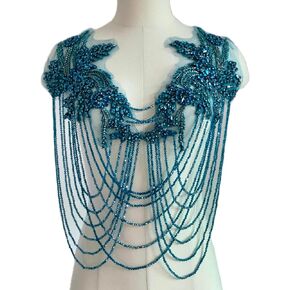 Handmade Tassel Rhinestone Applique,Rhinestone Bodice Applique,Champagne Rhinestone Applique for Dress Wedding Clothing Accessory Applique、Patch (Champagne Color)