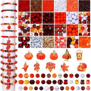 2800PCS+ Fall Beads Charms for Jewelry Making, Thanksgiving Turkey Pumpkin Maple Leaf Enamel Charms, Polymer Clay Beads Rhinestone Pumpkin Spacer Loose Beads for DIY Bracelet Necklace Earrings Crafts