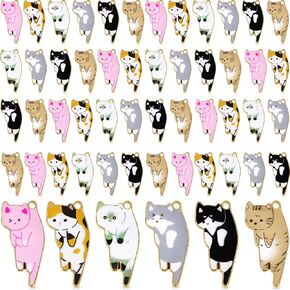 48 Pieces Enamel Cat Charms for Jewelry Making 6 Styles Cute Cat Charms Earring Necklace Bracelet Pendants Crafts