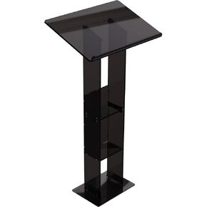 Large Acrylic Podium Black Podium Stand with Storage Shelf Wedding Christmas Birthday Classroom Professional Presentation Podium Reading Surface Platform for Office 23.6" L x 15.7" W x 46" H