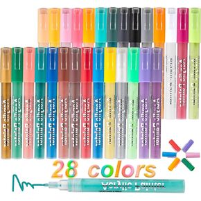 28 Colors Acrylic Paint Markers Pens with 5Pcs Drawing Cards- Art Fine Tip Colored Markers Set Bulk for Adults Kids - Fabric Marker Pen for Painting Rocks,Card Making,DIY Shoes