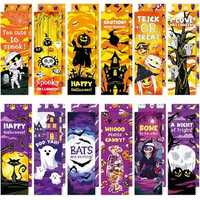 YoeeJob 60 pcs Halloween Theme Bookmarks Bulk for Kids, Cute Pumpkins Skulls Page Marker, Personalized Bookmark for Friend, Classroom Rewards Supplies