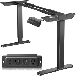 JOY worker Dual Motor Standing Desk Frame with Built-in Power Strip, Electric Height Adjustable Stand Up Desk Legs, DIY Sit to Stand Desk Workstation Base for Home Office, Black Frame Only