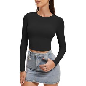 SKYZOO Long Sleeve Crop Tops for Women 2024 Slim Fit Basic Fall Fashion Y2k Teen Girl Clothes