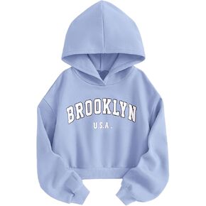 Floerns Girl's Graphic Print Long Sleeve Hoodie Drop Shoulder Hooded Sweatshirt