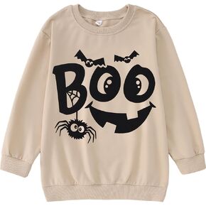 Halloween Sweatshirt Kids Boys Girls Spooky Season Shirt Bat Spider Graphic Long Sleeve Pullover Fall Top 7-12 Years