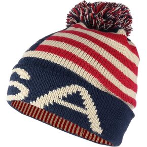Youth USA Text and Flag Winter Cuff Folded Beanie Hat with Pom Pom