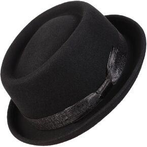 Wide Brim Pork Pie Hat 100% Wool Felt Hats Vintage Porkpie Derby Fedora