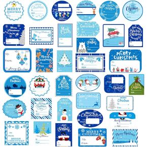 144 Pieces Christmas Labels Stickers, Blue Self Adhesive Tags Sticker Merry Christmas Snowmen Xmas Tree Gift Tags Decals for Friends Presents Envelope Decorative in Saudi Arabia