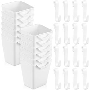 Jinei 12 Pcs Hanging Cup Holders and 12 Pcs Hooks Rolling Cart Organizer Accessories Utility Cart Organizer Bins Space Saving Hanging Storage Basket Container for Office Supplies Makeup Pencil Holder