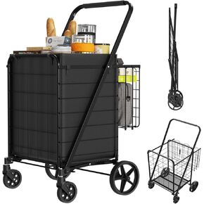 Folding Shopping Cart for Groceries,Large Capacity Grocery Cart, 360° Rolling Swivel Wheels, 220 LBS Heavy Duty Utility Cart for Groceries Laundry Luggage,Shopping