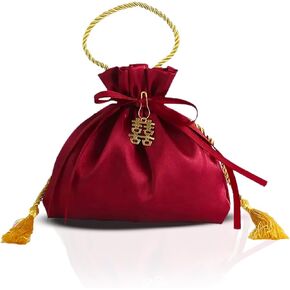 Premium Silk Gift Bag - Gift Pouch - With Drawstring Closure - Pendant and String Included - Wedding or party favors - Jewellery storage - Coin purses - Valentine Gift (Pack of 6, Champagne)
