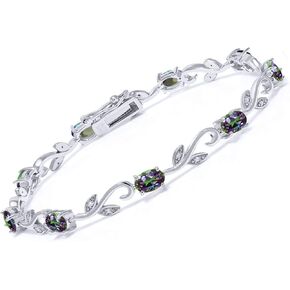Gem Stone King 925 Sterling Silver Green Mystic Topaz and Diamond Greek Vine Tennis Bracelet For Women (5.53 Cttw, 7 Inch, Oval 6X4MM)