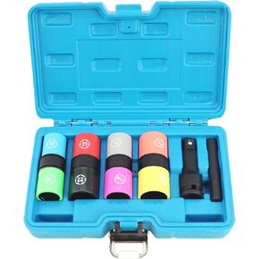 Lug Nut Socket Set 1/2" Drive Impact Half Size SAE Metric 17 17.5 18.5 19.5 19 21 21.5 22 22.5mm 3/4, 13/16, 7/8, 15/16 In. Wheel Lug Nut Remove Thin Wall Non Marring Flip Socket Set with Extension in Saudi Arabia