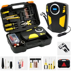Tire Repair Kits 55pcs Tire Plug Kit with 12V Tire Inflator Portable Air Compressor Tire Patch Kit fit for Autos, Cars, Motorcycles, Trucks, RVs, etc.
