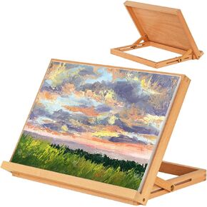 حامل الفن LUCYCAZ للرسم، حامل الرسم على الطاولة للأطفال، حامل حامل محمول من خشب الزان للفنانين، لوحة رسم ورسم بزاوية قابلة للتعديل