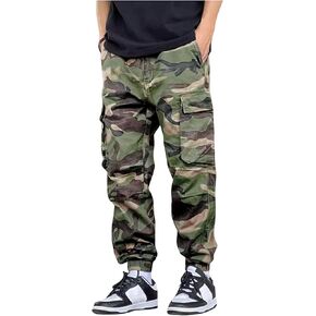 OYOANGLE Men's Camo Print Drawstring Elastic Waist Jogger Pants FLA Pocket Cargo Pants