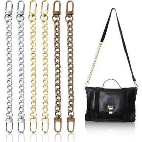 Luinabio 6 Pieces Purse Chain Strap Purse Strap Extender Metal Flat Bag Chain Straps Crossbody Replacement with Buckles Replacement Accessories for Handbags Wallet Clutch Satchel(Bronze, 7.9 Inches)