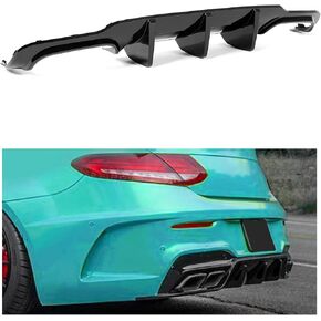 KUAFU Rear Diffuser Compatible with 2012-2014 Mercedes Benz W204 C-Class C63 2 Door and 4 Door Bumper Lip Valance Splitter Spoiler - Carbon Fiber Color