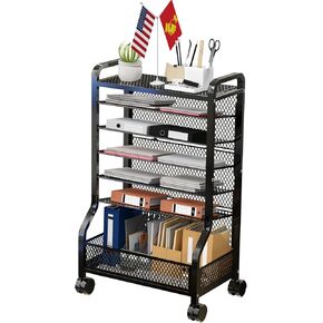 7-Tier Rolling File Cart with Hanging File Folders Movable File Organizer with Lockable Wheels Rolling File Storage Organizer Cart with Sliding Trays Suitable for Office,Home, School