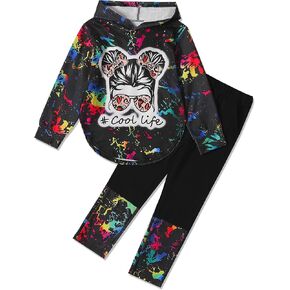 Girls Clothes Tie Dye Outfits Figure Graphic Hoodie Sweatshirt 2 Piece Pullover Pants Fall Winter