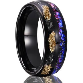 Tungsten Carbide Rings for Men Women 8mm Two Tone Design Inlaid Gold Foil Sandstone Men's Wedding Bands Fashion Luxury High Polish Comfort Fit