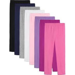 8 Pack Girls Leggings Cotton Leggings for Girls Warm Leggings Toddler Stretchy Tights Pants for Kids Pull on Multipack