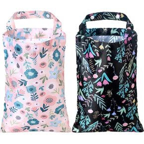 2 Pcs Hanging Car Trash Bag Collapsible Car Garbage Bag Waterproof Small Car Trash Can for Woman Back Seat Car Accessories Bag Cute Polyester Car Trash Bin for Car Boho Flower Theme Decor