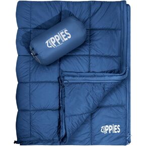بطانيات تخييم منتفخة عازلة 3M من ZIPPIES للطقس البارد، لحاف تخييم دافئ وقابل للتعبئة مع سحاب، بطانية خارجية مقاومة للماء للأرجوحة والسفر والاستاد، باللون الأزرق الداكن in Kuwait