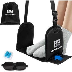 Buybrilliance Airplane Foot Rest 2 in 1 Portable Memory Foam Leg Hammock for Airplane Travel with Hardboard Support. Comfortable Foot Hammock for Plane Travel Essentials with Eye Mask & Earplugs