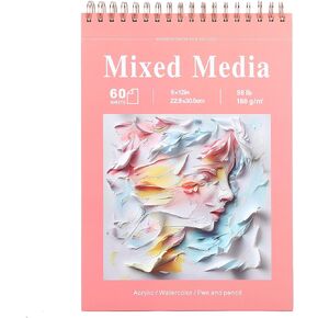 Ddaowanx Mixed Media Sketchbook, 9x12 inches Sketch Pad 60 Sheets (98lb/160gsm) Heavyweight Drawing Papers, Top Spiral Bound Hardcover Watercolor Paper, for Wet and Dry Media (1)