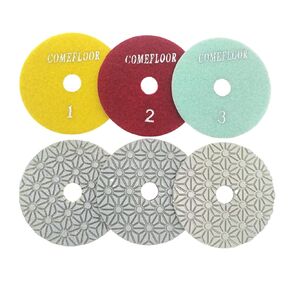 4 Inch Wet 3 Step Diamond Polishing Pads for Granite Marble Concrete, Grit 1/2/3 Hook and Loop Stone Polishing Pads, 1 Set
