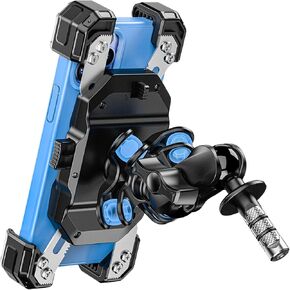 Motorcycle Fork Stem Phone Mount with Vibration Dampener, Motorcycle Cell Phone Holder with Aluminum Alloy Anti-Theft Short Arm, Fits 12mm to 25.4mm Diameter Stem Tubes, for 5.5"-7.2" Phones