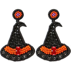Halloween Earrings Ghost Face Earrings Witch Magic Hat Earrings Boho Beaded Tassel Earrings for Women Dangling Native American Summer Earrings (Magic Hat)