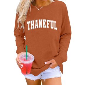 Thankful Sweatshirt for Women Thankful Letter Print Pullover Thanksgiving Graphic Long Sleeve Blouse