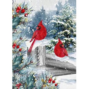 BOHADIY Winter Cardinal Christmas Diamond Art Painting Kits for Adults - Full Drill Diamond Art Paintings for Beginners, Round 5D Paint with Diamonds Gem Art Painting Kits DIY Adult Crafts 12x16inch