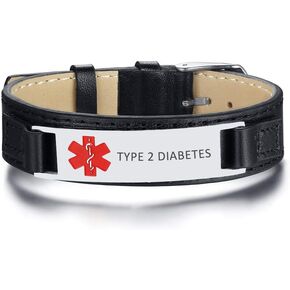 XUANPAI نوع 2 مرض السكري جلد طبيعي أساور طبية في حالات الطوارئ للرجال النساء تنبيه ID أساور للبالغين in Kuwait