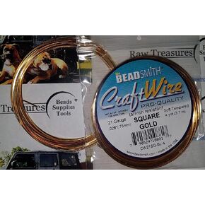 The Beadsmith Square Craft Wire - Wire Elements - Soft Temper - 21 Gauge, 4 Yard Coil - Gold Color - Beading Wire Used for Jewelry Making, Wire Wrapping, and Other DIY Arts & Crafts