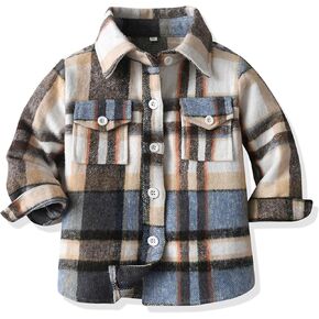 Toddler Boy Flannel Plaid Shirt Kids Long Sleeve Button Down Jacket Lapel Pocket Top Regular Fit Casual Fall Clothes