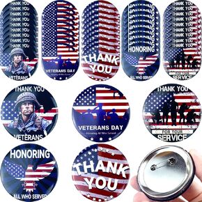 50 Pcs Veteran Button Pins, Veterans Day Pins Veterans Day Gifts, American Flag Lapel Pins Veterans Day Decorations for Men Patriotic Accessories Costume Decorations